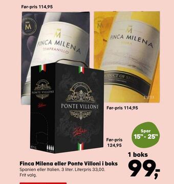 Kvickly Finca milena eller ponte villoni i boks tilbud