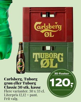 Dagli'Brugsen Carlsberg, tuborg grøn eller tuborg classic 30 stk. kasse tilbud