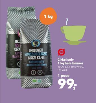SuperBrugsen Cirkel sølv 1 kg hele bønner tilbud