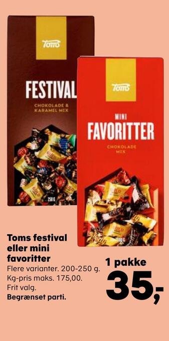 SuperBrugsen Toms festival eller mini favoritter tilbud