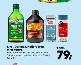 SuperBrugsen Livol, gerimax, møllers tran eller futura tilbud