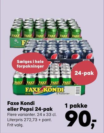 SuperBrugsen Faxe kondi eller pepsi 24-pak tilbud
