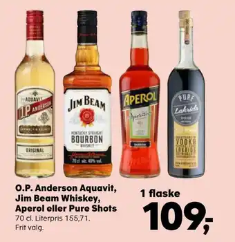 SuperBrugsen O.p. anderson aquavit, jim beam whiskey, aperol eller pure shots tilbud