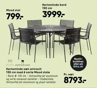 Bilka Kerteminde sæt antracit 130 cm med 6 sorte mood stole tilbud