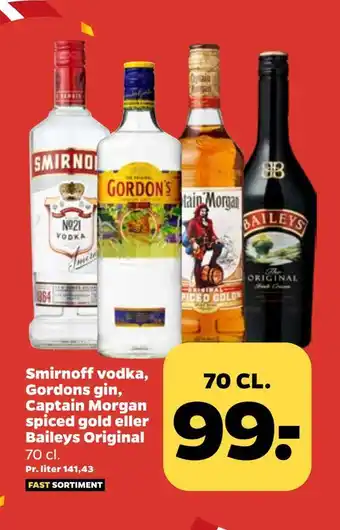Netto Smirnoff vodka, gordons gin, captain morgan spiced gold eller baileys original tilbud