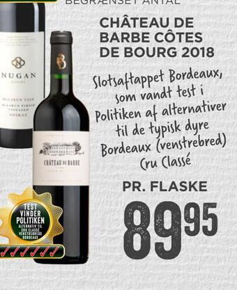 MENY Château de barbe côtes de bourg 2018 tilbud