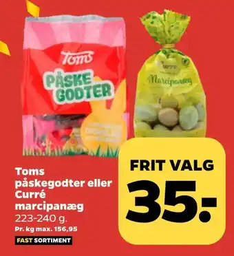 Netto Toms påskegodter eller curré marcipanæg tilbud