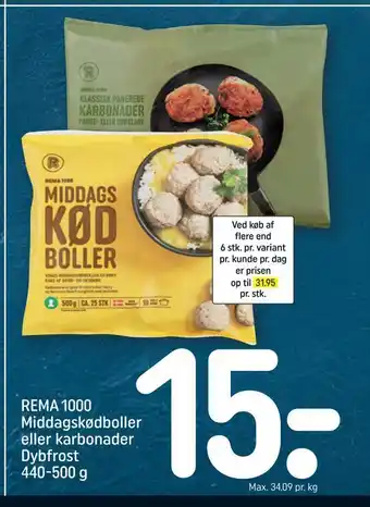 REMA 1000 Rema 1000 middagskødboller eller karbonader tilbud