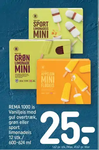REMA 1000 Rema 1000 is vaniljeis med gul overtræk, grøn eller sport limonadeis tilbud