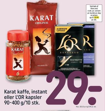 REMA 1000 Karat kaffe, instant eller l'or kapsler tilbud