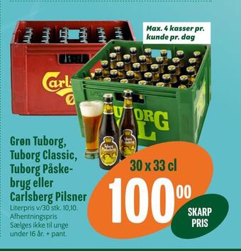 Min Købmand Grøn tuborg, tuborg classic, tuborg påskebryg eller carlsberg pilsner tilbud