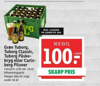 SPAR Grøn tuborg, tuborg classic, tuborg påskebryg eller carlsberg pilsner tilbud
