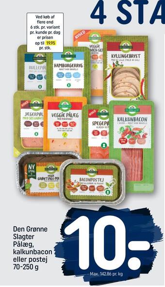 REMA 1000 Den grønne slagter pålæg, kalkunbacon eller postej tilbud