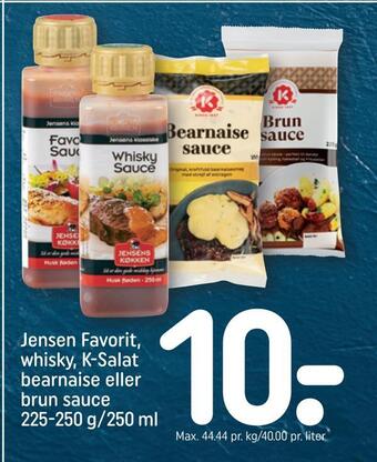 REMA 1000 Jensen favorit, whisky, k-salat bearnaise eller brun sauce tilbud
