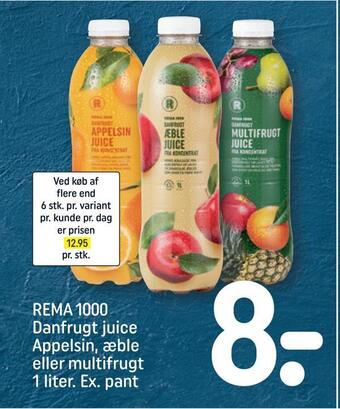 REMA 1000 Rema 1000 danfrugt juice appelsin, æble eller multifrugt tilbud