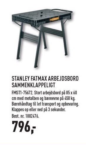 Johannes Fog Stanley fatmax arbejdsbord sammenklappeligt tilbud