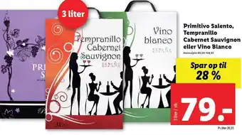 Lidl Primitivo salento, tempranillo cabernet sauvignon eller vino blanco tilbud