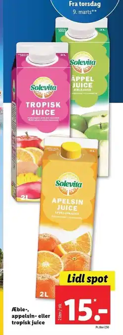 Lidl Æble-, appelsinjuice- eller tropisk juice tilbud