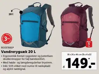 Lidl Rocktrail vandrerygsæk 20 l tilbud
