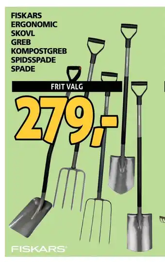 XL-BYG Fiskars ergonomic skovl greb kompostgreb spidsspade spade tilbud