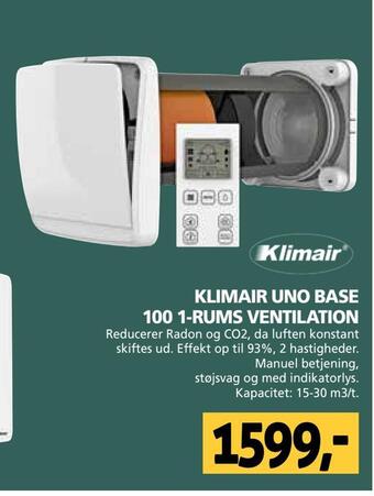 XL-BYG Klimair uno base 100 1-rums ventilation tilbud