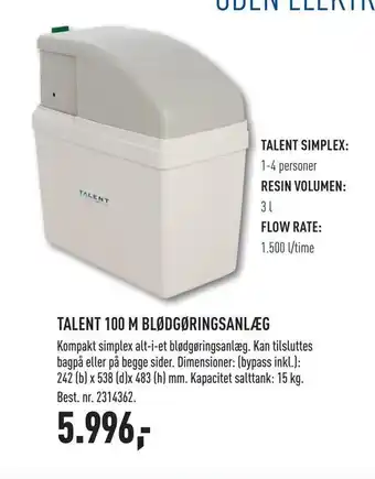 Talent 100 m blødgøringsanlæg
