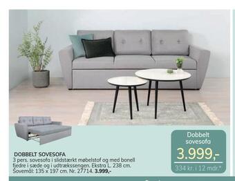 Daells Bolighus Dobbelt sovesofa tilbud