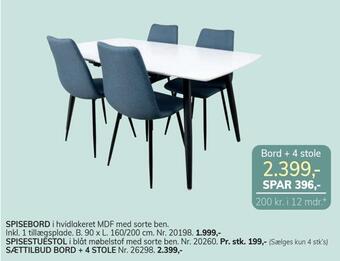 Daells Bolighus Sættilbud bord + 4 stole tilbud
