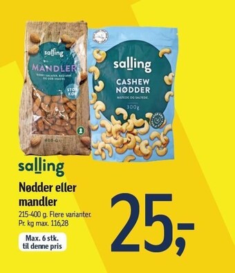 Føtex Salling nødder eller mandler tilbud