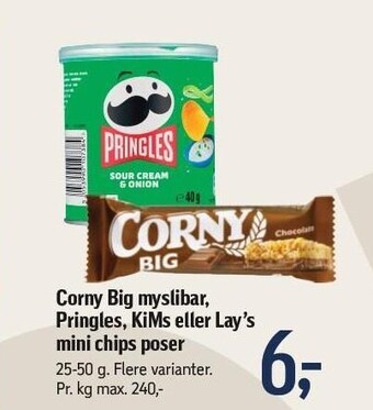 Føtex Corny big myslibar, pringles, kims eller lay's mini chips poser tilbud