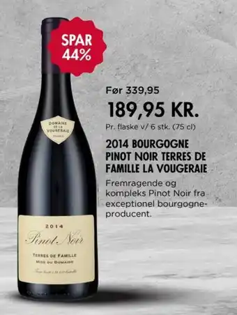 MENY 2014 Bourgogne Pinot Noir Terres De Famille La Vougeraie tilbud