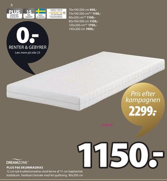 JYSK Plus F60 Skummadras tilbud