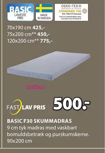 JYSK Basic F30 Skummadras tilbud