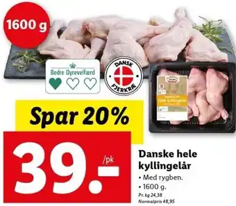 Lidl Danske Hele Kyllingelår 1600 g. tilbud