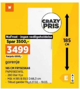 Power Gorenje fryseskab tilbud