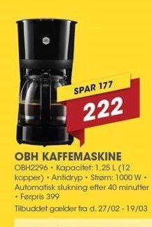 Punkt1 Obh kaffemaskine tilbud