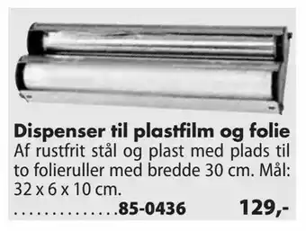 Dispenser til plastfilm og folie