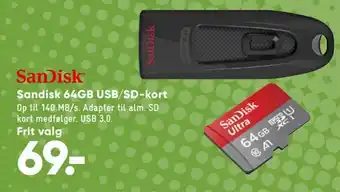 Bilka Sandisk 64 GB USB/ SD-Kort tilbud