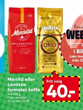Bilka Merrild Eller Lavazza Formalet Kaffe tilbud