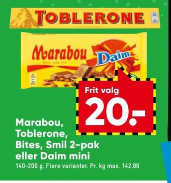 Bilka Marabou, Toblerone, Bites, Smil 2-pak eller Daim Mini tilbud