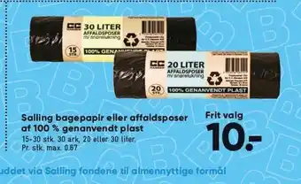 Sailling bagepapir eller affaldsposer af 100% genanvendt plast