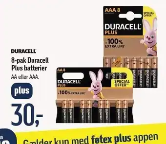 Føtex Duracell 8-pak durecell plus batterier tilbud