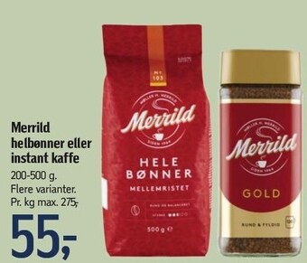 Føtex Merrild helbønner eller instant kaffe tilbud