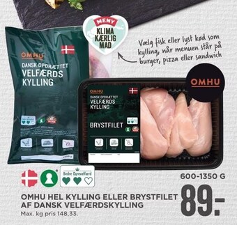 MENY Omhu hel kylling eller brystfilet af dansk velfærdskylling tilbud