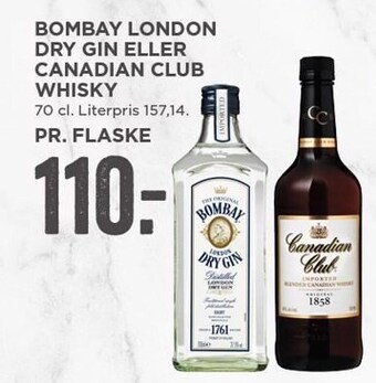 MENY Bombay london dry gin eller canadian club whisky tilbud