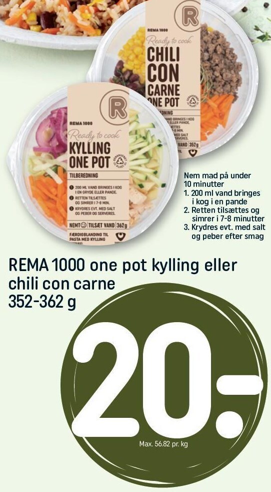 Rema 1000 one pot kylling eller chili con carne tilbud hos Rema 1000