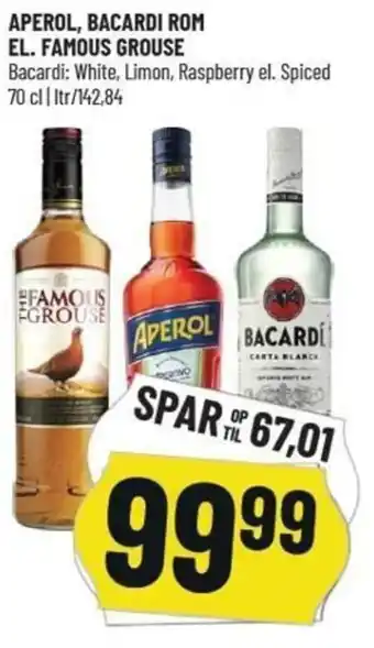 Aperol, Bacardi Rom El. Famous Grouse