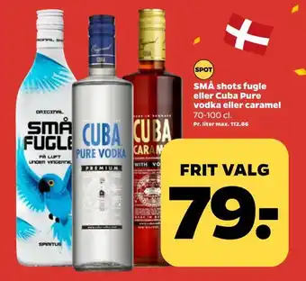 Netto Små shots fugle eller cuba pure vodka eller caramel tilbud