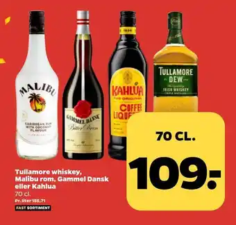 Netto Tullamore whiskey, malibu rom, gammel dansk eller kahlua tilbud