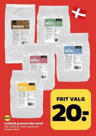 Netto Levgodt granola eller mysli tilbud
